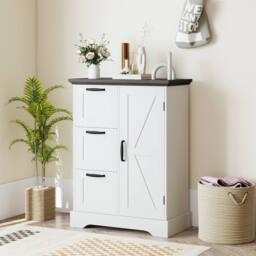 Costway Floor Cabinet Farmhouse Accent Cabinet with 3 Storage Drawers in White - thumbnail 7