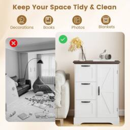 Costway Floor Cabinet Farmhouse Accent Cabinet with 3 Storage Drawers in White - thumbnail 5