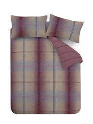 Catherine Lansfield 'Brushed Cotton Melrose Tweed Check' Duvet Cover Set in Plum - Size: Double - thumbnail 5