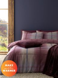 Catherine Lansfield 'Brushed Cotton Melrose Tweed Check' Duvet Cover Set in Plum - Size: Double - thumbnail 1