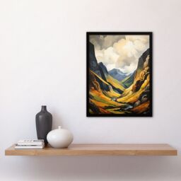 "Artery8 Wall Art Print Glencoe Gorge Sunlight Breaking Through Clouds Oil Painting National Park Reserve Art Framed in Black - Size: W12"" x H16""" - thumbnail 4