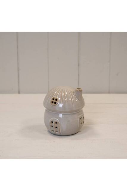 KDMD Whimsical Glazed Ceramic Mushroom LED House Ornament in Off-White - image 1