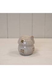 KDMD Whimsical Glazed Ceramic Mushroom LED House Ornament in Off-White
