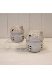 KDMD Whimsical Glazed Ceramic Mushroom LED House Ornament in Off-White - thumbnail 2