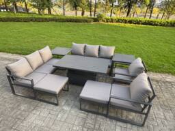 Fimous Aluminum 10-Seater Patio Set with Lifting Table, 2 Side Tables in Dark Grey - thumbnail 2