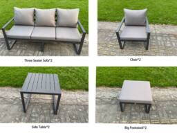 Fimous Aluminum 10-Seater Patio Set with Lifting Table, 2 Side Tables in Dark Grey - thumbnail 3