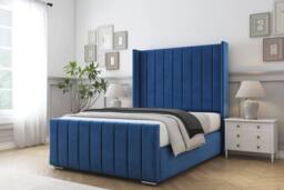"Sloomy Boston Chrome Plush Bed Frame With 50"" Upholstered Headboard in Navy - Size: King" - thumbnail 2