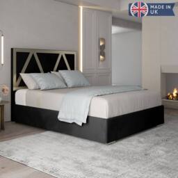 Casani Claverdon Upholstered Soft Velvet Black Metal Designer Bed Frame - Size: Double - thumbnail 5