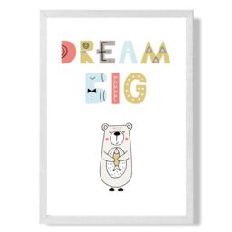 ARTZE Cute Dream Big Bear Scandi Quote Framed Print SIZE: A3 with White Frame in Pale Blue - Size: A4 - thumbnail 1