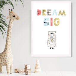 ARTZE Cute Dream Big Bear Scandi Quote Framed Print SIZE: A3 with White Frame in Pale Blue - Size: A4 - thumbnail 2