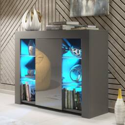 Mex Furniture LTD Sideboard Harbor 97cm - Dark Grey with Gloss Doors & LED Lights - thumbnail 1