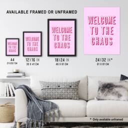 Artery8 Welcome To The Chaos Wavy Pink Modern Funny Framed Wall Art Print - Size: A4 - thumbnail 3