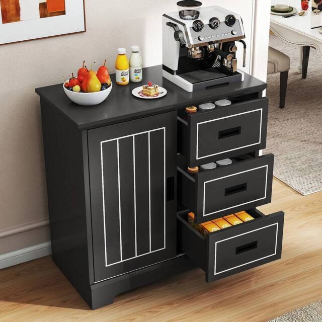 KORVIXA Coffee Bar Station Farmhouse Sideboard in Black - Size: 100 cm - image 1