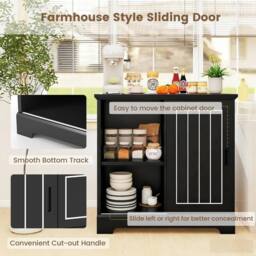KORVIXA Coffee Bar Station Farmhouse Sideboard in Black - Size: 100 cm - thumbnail 3