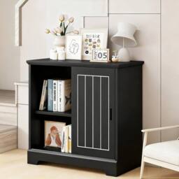 KORVIXA Coffee Bar Station Farmhouse Sideboard in Black - Size: 100 cm - thumbnail 5