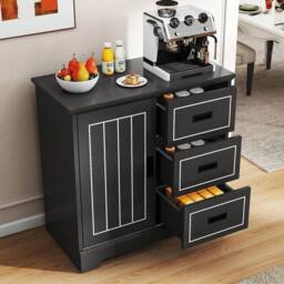 KORVIXA Coffee Bar Station Farmhouse Sideboard in Black - Size: 100 cm