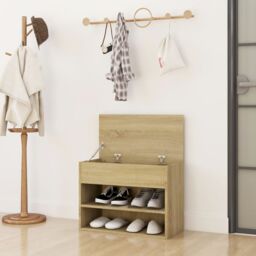 Berkfield Home Shoe Bench Sonoma Oak 60x30x45 cm Engineered Wood in Brown - Size: 60 x 30 x 45 cm - thumbnail 3