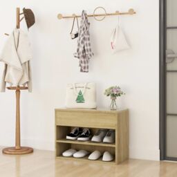 Berkfield Home Shoe Bench Sonoma Oak 60x30x45 cm Engineered Wood in Brown - Size: 60 x 30 x 45 cm - thumbnail 1