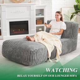 Direct Wicker Modular Bean Bag Lounge Sofa with Ottoman, Plush Corduroy Fabric in Light Grey - Size: 1 Pack - thumbnail 5