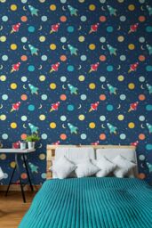 Hoopla Walls Lift Off-10m Matt Wallpaper in Blue