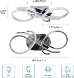 Pheashine Modern Chrome LED Ceiling Light, 36W Nordic Aluminum Flush Mount, 42cm in White - thumbnail 5