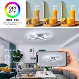 Pheashine Modern Chrome LED Ceiling Light, 36W Nordic Aluminum Flush Mount, 42cm in White - thumbnail 4
