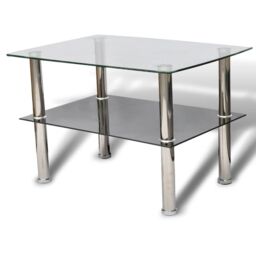 Berkfield Home Coffee Table Glass 2 Tiers in Silver - thumbnail 2