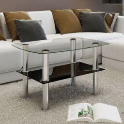 Berkfield Home Coffee Table Glass 2 Tiers in Silver - thumbnail 1