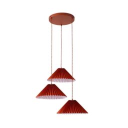 ValueLights Akira Pleated 3 Way Triple Drop Ceiling Pendant Light with LED Bulbs in Burnt Orange - thumbnail 6