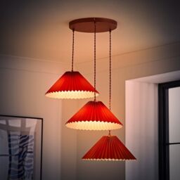 ValueLights Akira Pleated 3 Way Triple Drop Ceiling Pendant Light with LED Bulbs in Burnt Orange - thumbnail 2