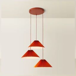 ValueLights Akira Pleated 3 Way Triple Drop Ceiling Pendant Light with LED Bulbs in Burnt Orange - thumbnail 3