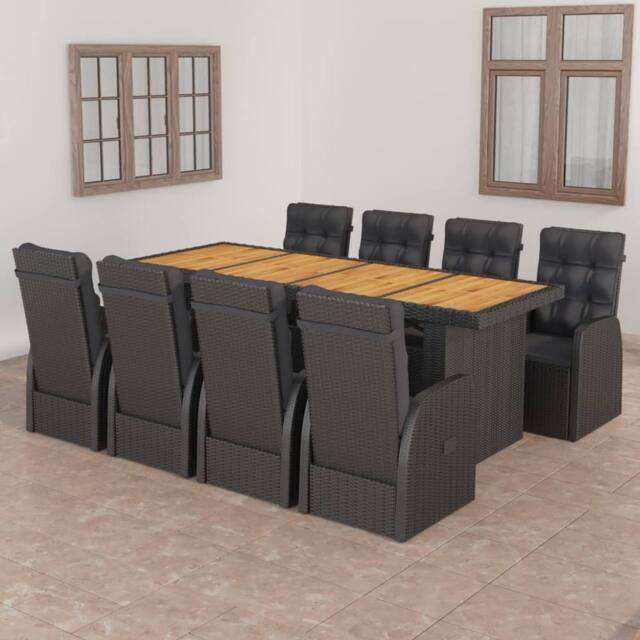 Berkfield Home 9 Piece Garden Dining Set with Cushions Black Poly Rattan - image 1