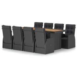 Berkfield Home 9 Piece Garden Dining Set with Cushions Black Poly Rattan - thumbnail 2