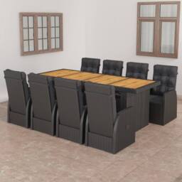 Berkfield Home 9 Piece Garden Dining Set with Cushions Black Poly Rattan - thumbnail 1