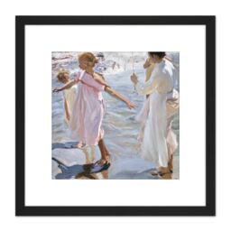 Artery8 Joaquin Sorolla Y Bastida Time For A Bathe Valencia 8X8 Inch Square Wooden Framed Wall Art Print Picture with Mount in Black - thumbnail 1