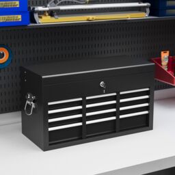 HOMCOM 6 Drawer Tool Chest, Lockable Metal Tool Box with Top Case, Ball Bearing Runners, Portable Toolbox, 600mm x 260mm x 340mm in Black