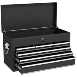HOMCOM 6 Drawer Tool Chest, Lockable Metal Tool Box with Top Case, Ball Bearing Runners, Portable Toolbox, 600mm x 260mm x 340mm in Black - thumbnail 2