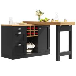 Merax Kitchen Island Sideboard with Extendable Dining Table, Wine Rack in Black - thumbnail 9