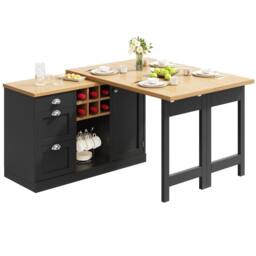 Merax Kitchen Island Sideboard with Extendable Dining Table, Wine Rack in Black - thumbnail 7