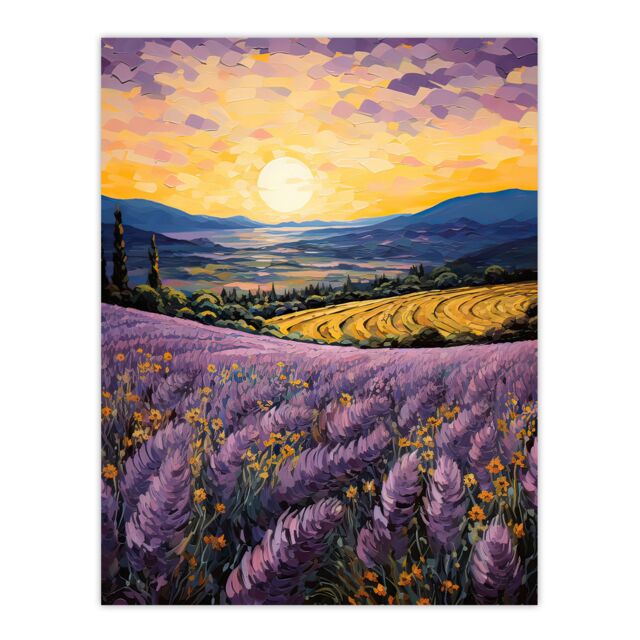 "Artery8 Wall Art Print Serene Lavender Fields at Sunrise Scenic Landscape Poster Picture in Purple - Size: W18"" x H24""" - image 1
