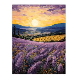 "Artery8 Wall Art Print Serene Lavender Fields at Sunrise Scenic Landscape Poster Picture in Purple - Size: W18"" x H24""" - thumbnail 1
