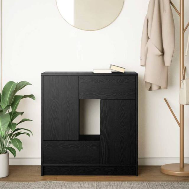 Berkfield Home Sideboard with Drawers & Doors Black Oak 70.5x34x74.5 cm - image 1