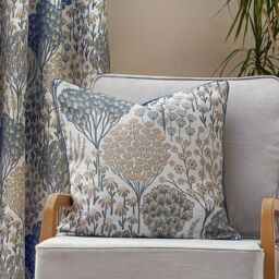 Wylder Ophelia Floral Jacquard Cushion in Blue - Size: 50 cm x 50 cm