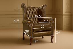 Somnior Leather Chesterfield Wingback Scrolled Arm Chair UK Manufactured in Tan - Size: 1 Seater - thumbnail 3