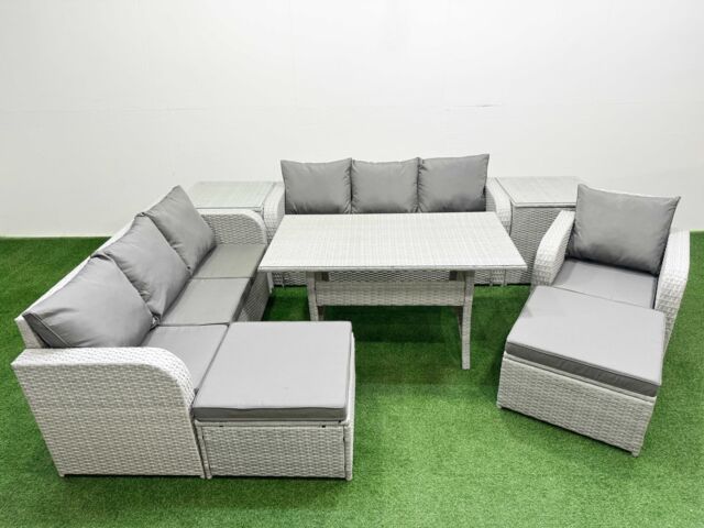 Fimous 9 Seater Poly Rattan Outdoor Garden Furniture Rectangular Dining Table Sofa Set Patio 3 Seater Sofa Reclining Chair 3 Seater Sofa 2 Big - image 1