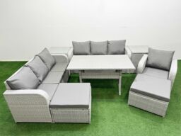 Fimous 9 Seater Poly Rattan Outdoor Garden Furniture Rectangular Dining Table Sofa Set Patio 3 Seater Sofa Reclining Chair 3 Seater Sofa 2 Big - thumbnail 1