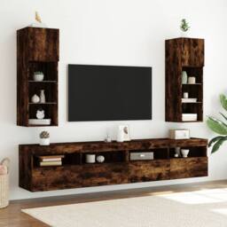 Berkfield Home TV Cabinet with LED Lights Smoked Oak 30.5x30x90 cm in Brown - thumbnail 1