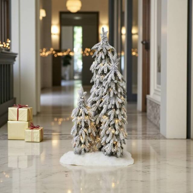 Garden Greatness Set Of 3 Pre-Lit Flocked Snowy Trees in Brown - Size: 1 Pack - image 1