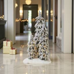 Garden Greatness Set Of 3 Pre-Lit Flocked Snowy Trees in Brown - Size: 1 Pack - thumbnail 1