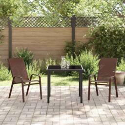 Berkfield Home 3 Piece Garden Dining Set Brown Textilene & Steel - thumbnail 4
